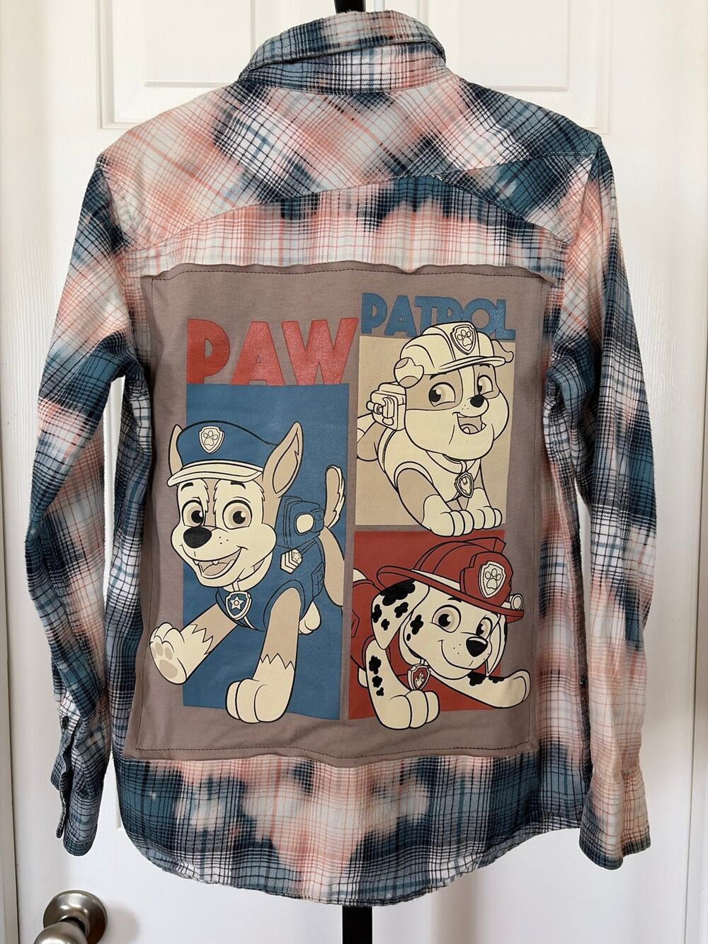 Paw Patrol Upcycled Bleached Flannel Shirt Size Large Unisex
